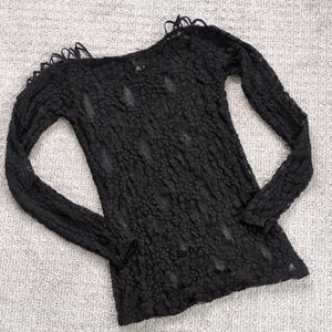 NWOT! Free People Black Stretch Lace Long Sleeve w/Shoulder Detail, Size M